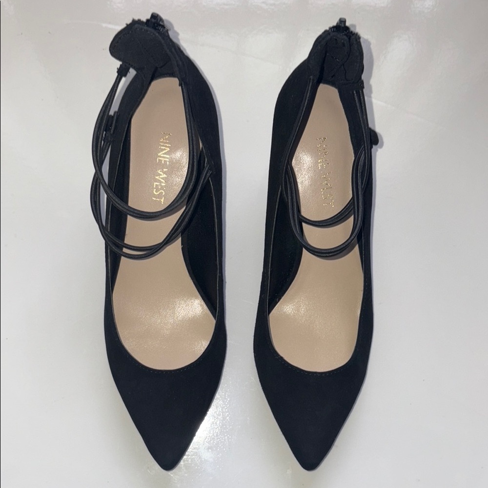 Nine West Black Heels with Ankle Strap NWOT